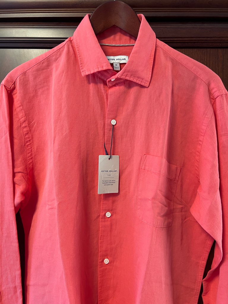 Brand New Peter Millar Crown Casual Dress Linen Cotton Blend Coral Colored Shirt